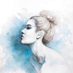 Watercolor abstract girl profile view