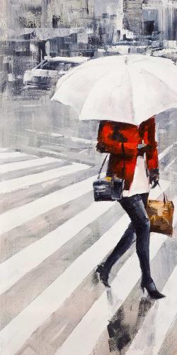 Femme marchant avec son parapluie