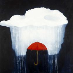 Umbrella under heavy rain