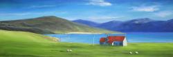 Scottish highlands with a little red roof house