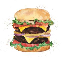 Cheeseburger double tout garni à l'aquarelle