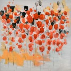 Abstract red dotted flowers field
