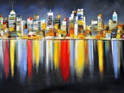Colorful reflection of a cityscape by night