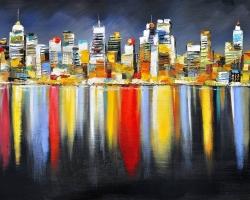 Colorful reflection of a cityscape by night