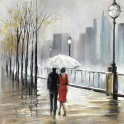 Couple walking under the rain