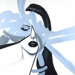 Portrait de femme bleu et abstrait