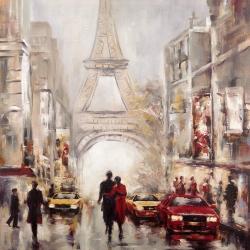 Rue achalandée de paris et tour eiffel