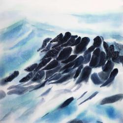 Vagues de la mer avec des éclats de peinture