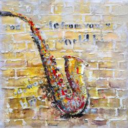 Saxophone on brick wall