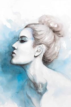 Watercolor abstract girl profile view