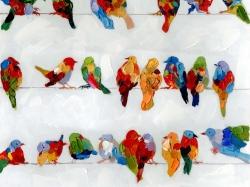 Beaucoup d'oiseaux colorés sur un fil