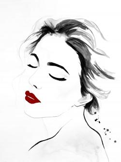Right side watercolor serenely lady portrait