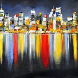 Colorful reflection of a cityscape by night