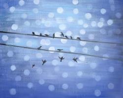Oiseaux sur ciel bleu scintillant