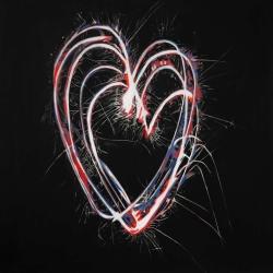 Feux d'artifices en coeur rouge et bleu