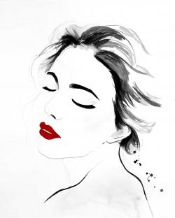 Right side watercolor serenely lady portrait