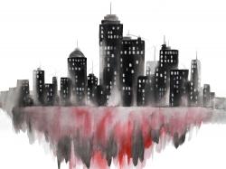Paysage urbain rouge à l'aquarelle