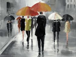Street scene with umbrellas