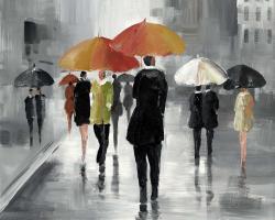 Street scene with umbrellas