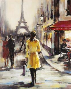 Yellow coat woman walking on the street