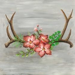 Bois de cerfs et fleurs roses