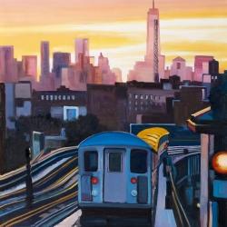 Coucher de soleil sur le métro à new-york