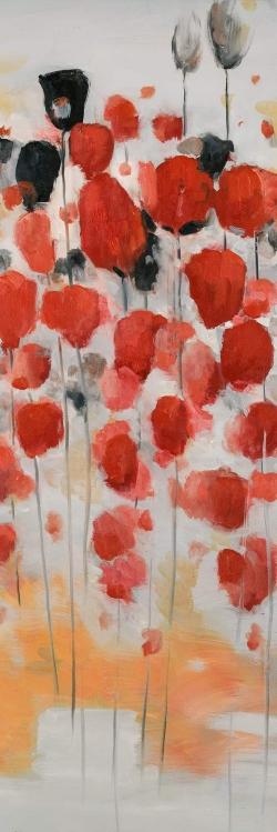Abstract red dotted flowers field