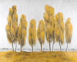 Seven abstract yellow trees
