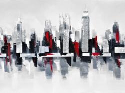 Gray and red cityscape