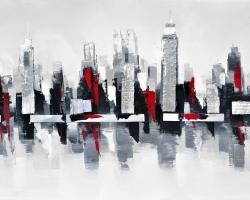 Gray and red cityscape