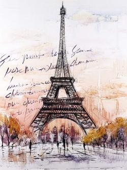 Eiffel tower sketch with an handwritten message