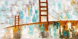 Golden gate with turquoise paint spots