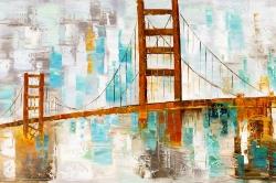 Golden gate with turquoise paint spots