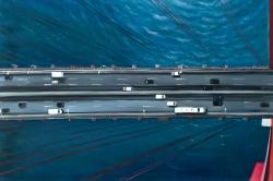 Overhead view of traffic on the golden gate