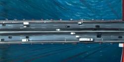 Overhead view of traffic on the golden gate