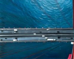 Overhead view of traffic on the golden gate