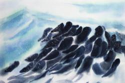 Vagues de la mer avec des éclats de peinture