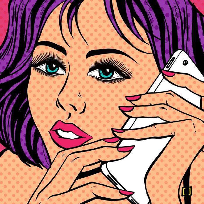 Femme au téléphone de style pop art