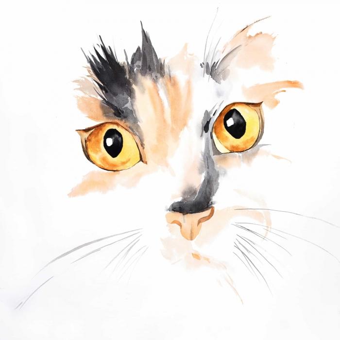Watercolor cat face closeup