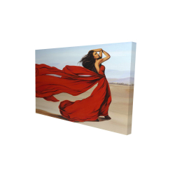  femme avec longue robe rouge dans le désert