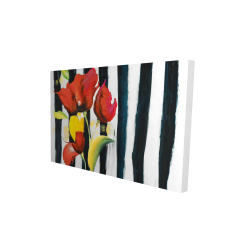 Fleurs rouges sur rayures
