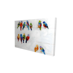 Oiseaux colorés sur des fils