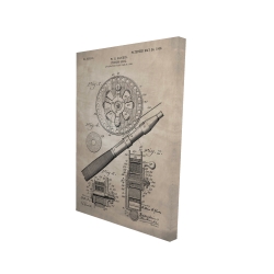 Beige blueprint of a fishing reel