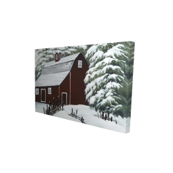 Grange rouge dans la neige