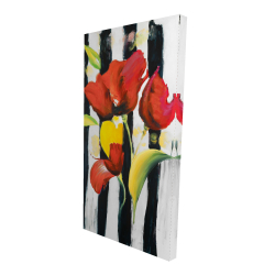 Fleurs rouges sur rayures