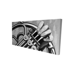 Musicien avec cor français monochrome