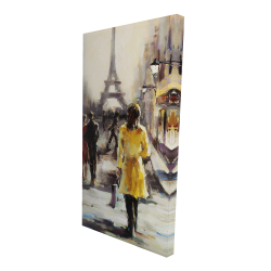 Yellow coat woman walking on the street