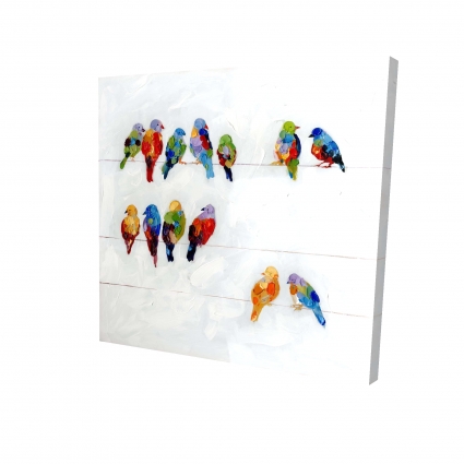 Oiseaux colorés sur des fils