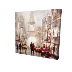 Rue achalandée de paris et tour eiffel