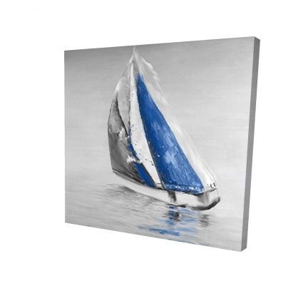 Gray and blue boat sailing